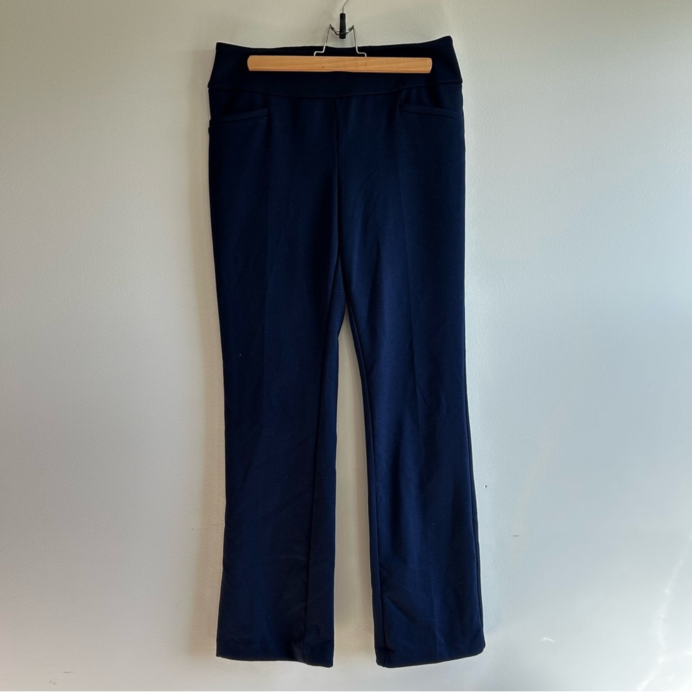 7th Avenue New York Navy Elastic Band Stretch Dress Pant, Medium, average length